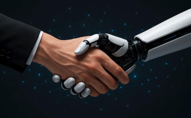 AI Image a man and robot shaking hands