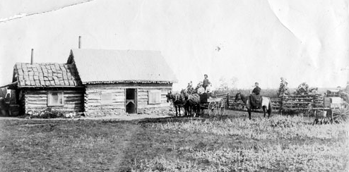 Black and white picture of a ranch